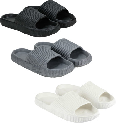 EQTIMA Men Slides(Black, Grey, White , 8)