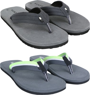 KUNTO Men Flip Flops(Grey, Grey, Green , 8)