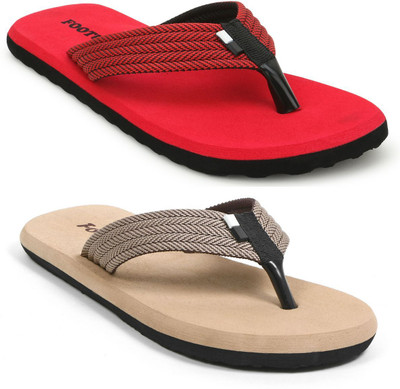 Footup Men Slippers(Red, Beige , 6)