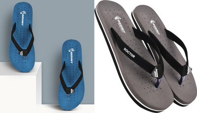 DASHNY Women Flip Flops(Blue, Grey , 4)