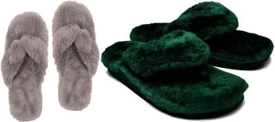 rexizone Women Flip Flops(Green, Grey , 3)