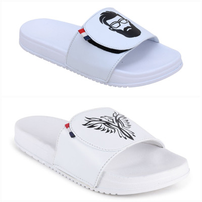 Foot Print Men Slides(White , 9)