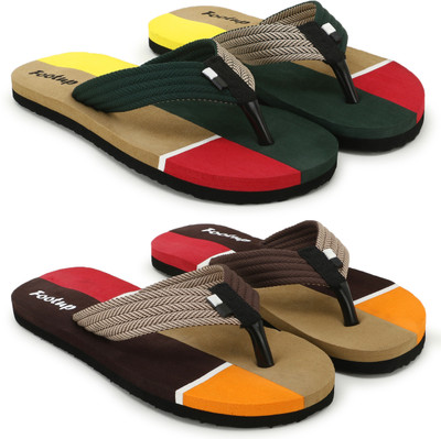 Footup Men 2 Pair Comfortable|Ultra-Light|Stylish and Trendy Slippers(Multicolor , 10)