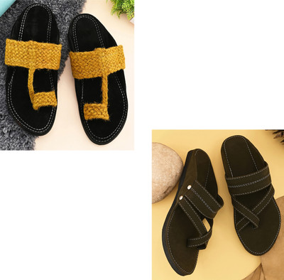 rajeraj Men Sandals(Yellow, Olive , 9)
