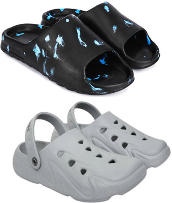 Veewalk Men Slides(Black, White , 7)