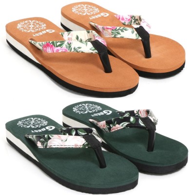 G Best Women Flip Flops(Brown, Green , 5)