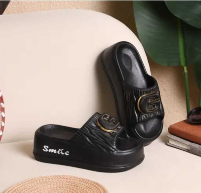 flex fly Women Flip Flops(Black , 5)