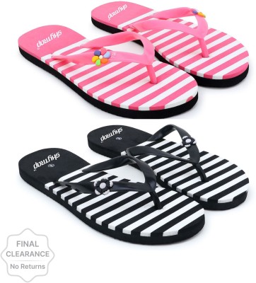 Skytrap Women Slippers(Black, Pink , 6)