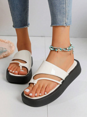 Gloglamp Women Slides(Black, White , 5)