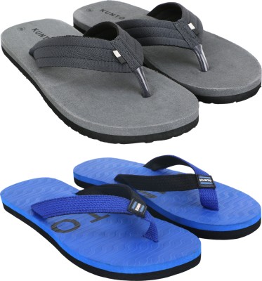 KUNTO Men Flip Flops(Grey, Blue, Black , 9)