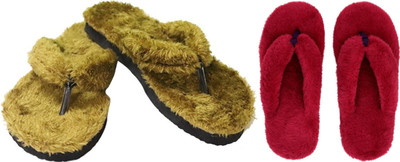 rexizone Women Flip Flops(Green, Maroon , 7)