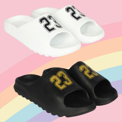 Fuliva Men Slides(White, Black , 6)