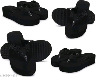 BOOMBEAUTY Women Flip Flops(Black , 4)