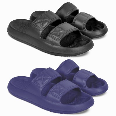 TieFit Men Stylish & Comfortable Breathable Slide Combo For Men Slides(Black, Navy , 7)