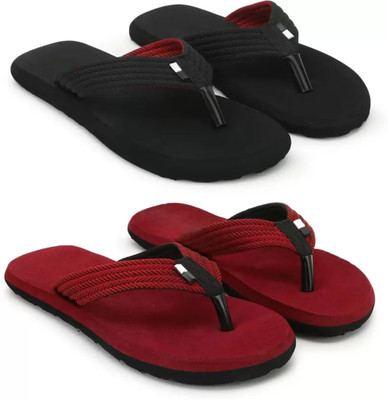 Footox Men Slippers | Slides | Flipflop | Clogs | Ortho | Acupressure Flip Flops(Black, Red , 10)