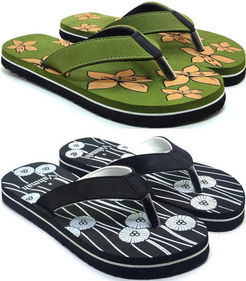 VAHMAH Women Slippers(Green, Black , 8)