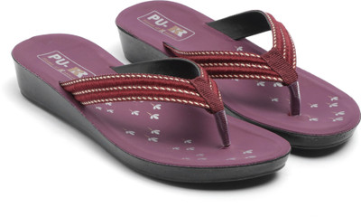 RRIDDERS Women Flip Flops(Maroon , 8)
