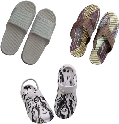 BLIBBERS Men Slippers(Grey, Brown, Off White , 8)