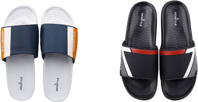 KICKSTYLE Men Slides(White, Black , 10)