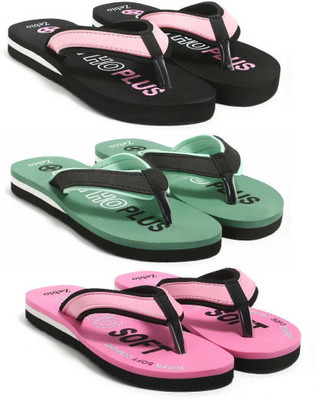zebio Women Slippers(Black, Pink, Green, Black, Pink, Black , 4)