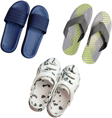 BLIBBERS Men Slippers(Blue, Grey, White , 9)