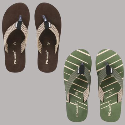 PKKART Men Slippers(Brown, Green , 8)