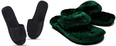 rexizone Women Flip Flops(Green, Black , 3)