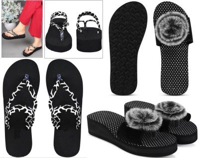 RIVAYPAFASHION Women Slippers(Black , 5)