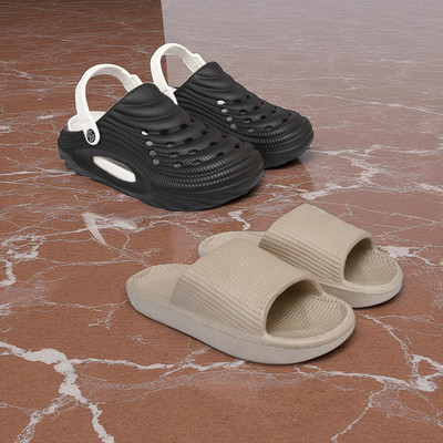 Acorn Men Slides(Black, Beige , 7)
