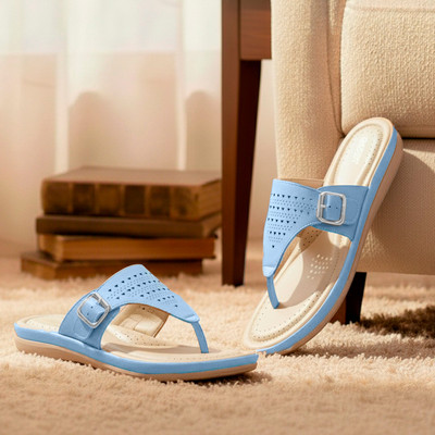 DOCTOR EXTRA SOFT Women Flat Memory Foam Slippers/FlipFlops Comfortable Sandals Adjustable Strap Slippers(Blue , 3)