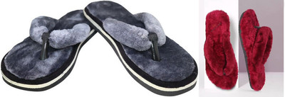 rexizone Women Flip Flops(Grey, Red , 7)