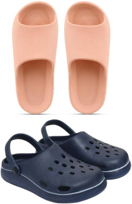 Veewalk Men Slides(Beige, Blue , 6)