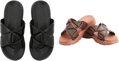 Shivaru trader Women Slippers(Black, Brown , 5)