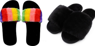 rexizone Women Slides(Multicolor, Black , 6)