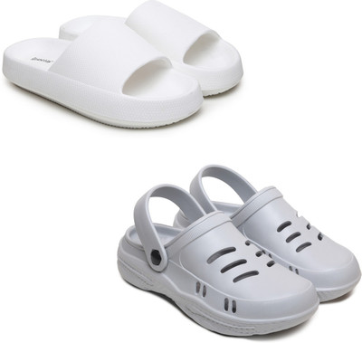 Trottis Men Slides(White, Grey , 6)