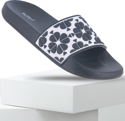 FLITE Women Slides(Black, White , 5)