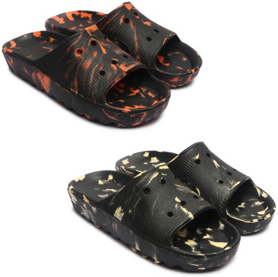 Ambit Men Best Quality Trendy Stylish EVA Material Extra Soft Combo for Men | Flip Flops Slides(Black, Orange, Black, Yellow 8)