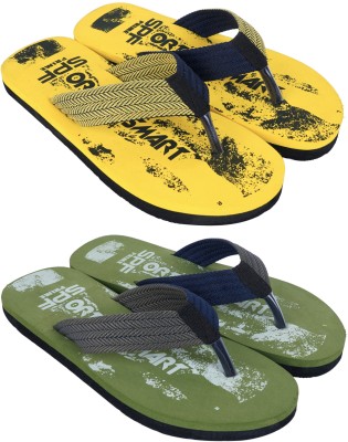 SPF Men Flip Flops(Yellow, Olive , 10)