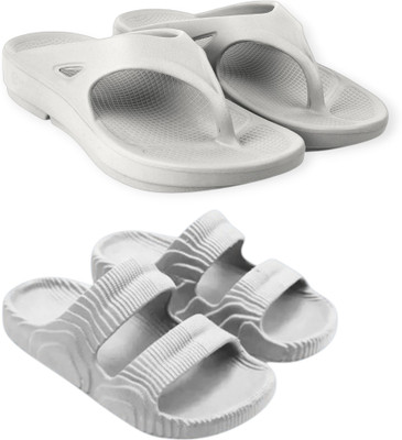 Feel alive Men Slippers(Grey, White , 7)