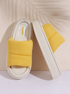 JUMPLITE Women Slippers(Yellow , 5)