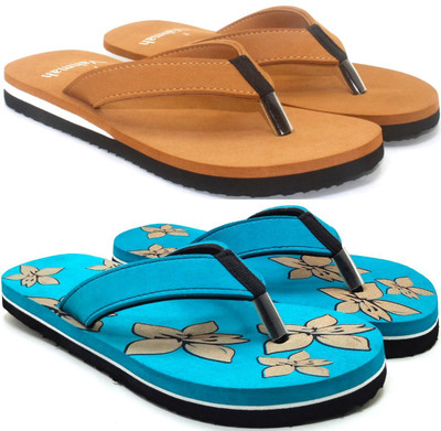VAHMAH Women Slippers(Tan, Blue , 5)