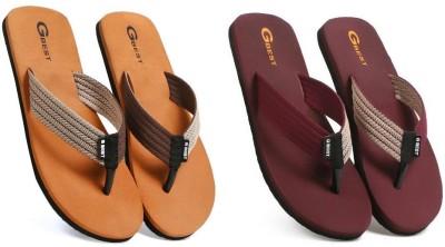 G Best Men Flip Flops(Brown, Maroon , 7)