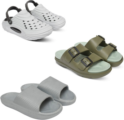 Acorn Men Slides(White, Olive, Silver , 6)