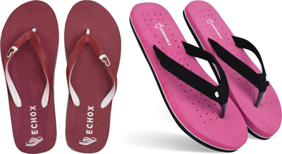 NISTHA Women Flip Flops(Pink, Maroon , 6)