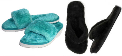 rexizone Women Slides(Black, Green , 7)