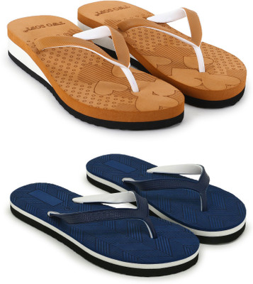 TWO SOFT Women Combo Pack Of 2 Women Slipper Stylish Casual Light & Soft Comfortable Daily Wear Slippers(Brown, Blue , 8)