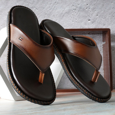 house of common Men Flip Flops(Brown, Black , 10)