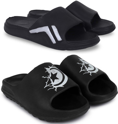Kapani Fashion Men Slippers(Black, Black , 8)