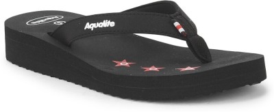 Aqualite Women Flip Flops(Black, Red , 4)