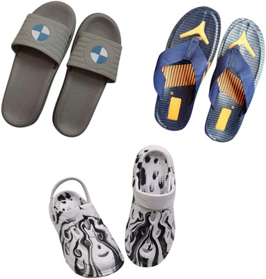 BLIBBERS Men Slippers(Grey, Blue, Off White , 9)